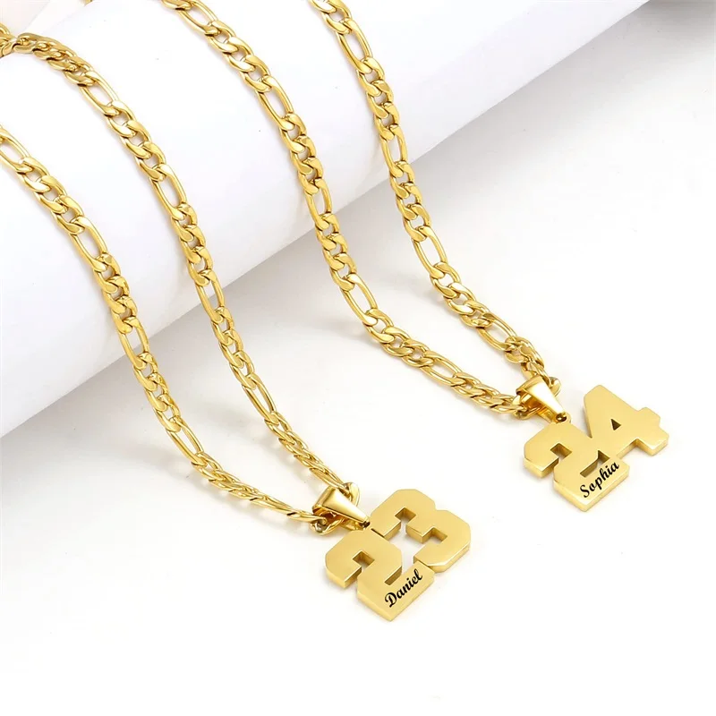 Custom Name Number Necklace for Athletes Football Baseball Number Chain Stainless Steel Sport Personalized Number Necklace