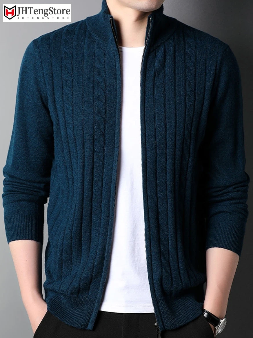 Winter Thick Mens woolen Sweater Coat  Long Sleeve Cardigan Fleece Full Zip Male men Causal Clothing for Autumn