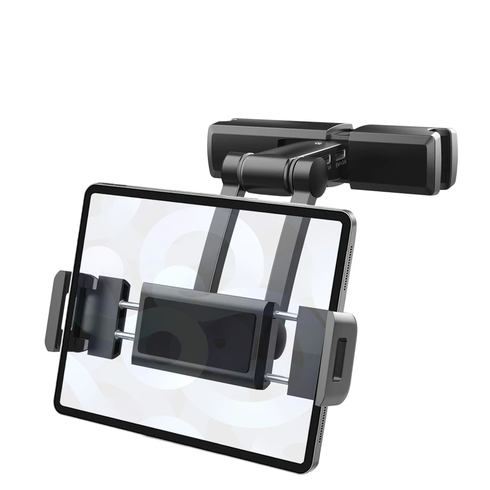 HKGK Foldable Car Back Seat Headrest Tablet Phone Car Holder Stand With USB Charger Support For Xiaomi iPhone iPad Car Mount