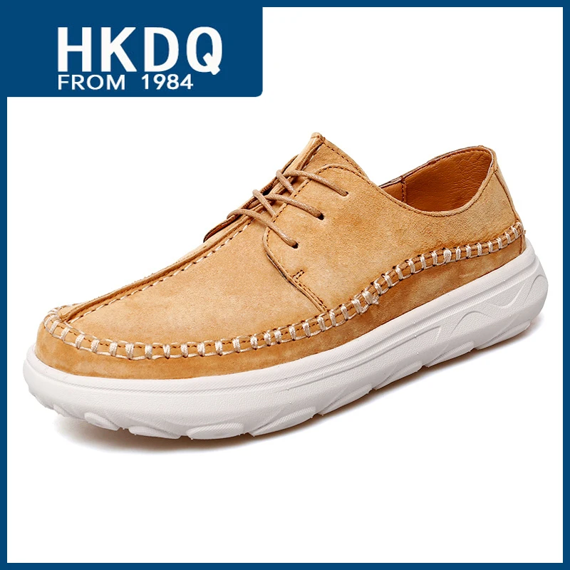 

HKDQ Fashion Yellow Casual Shoes For Men High Quality Breathable Suede Low-cut Man Sneakers Trendy Lace-up Non-slip Men's Shoes