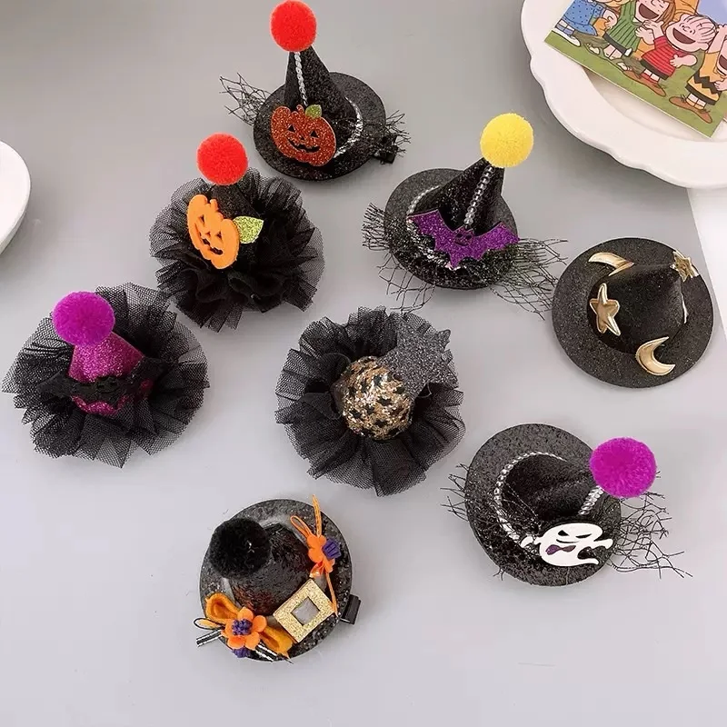 Halloween Hair Accessories For Women - Witch Hat/Pumpkin/Bat/Skull Hair Clips For Party Role Playing