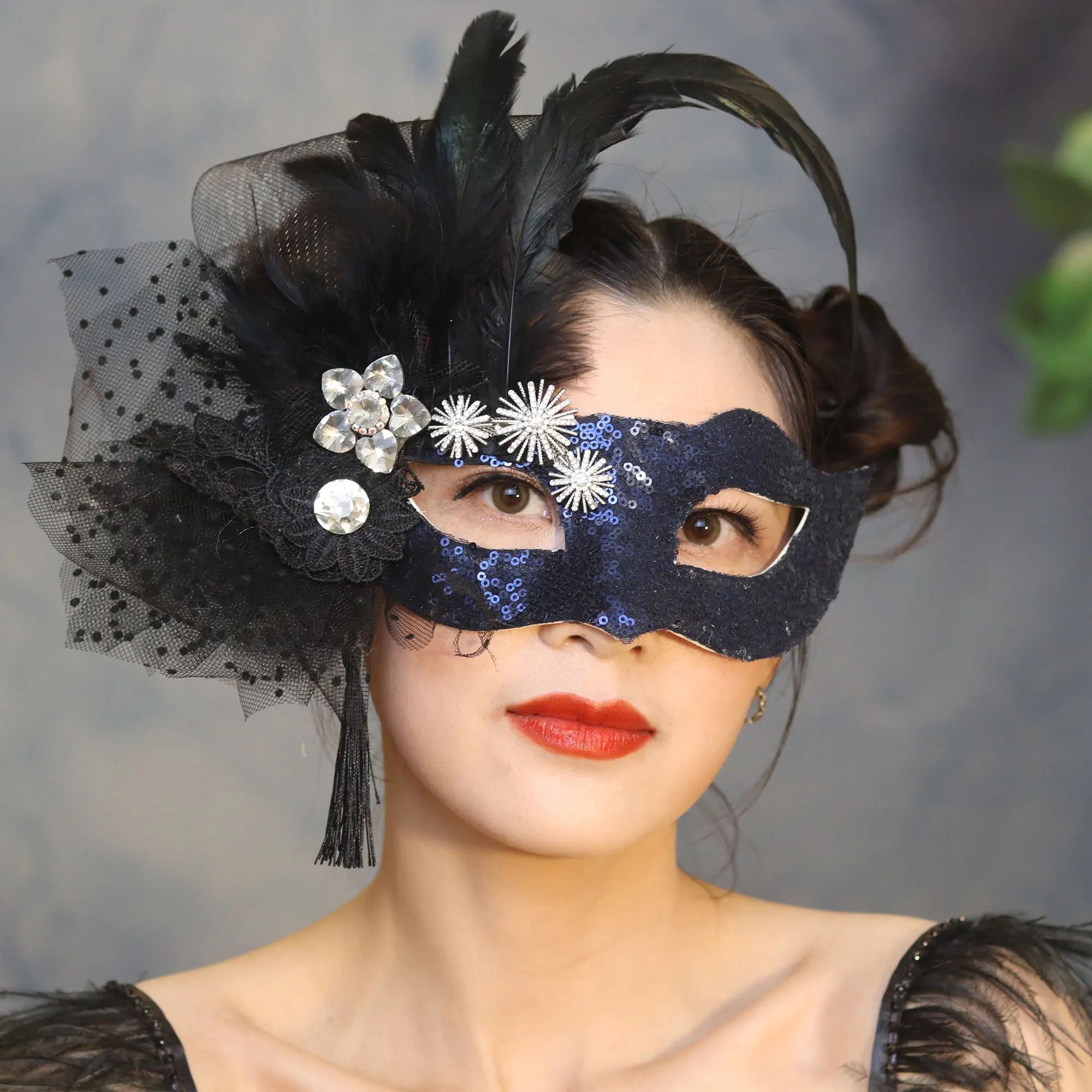 Black Angel Feather Glitter Diamond Tassel Halloween Party Party Prom Beauty Catwalk Carnival Mask 5