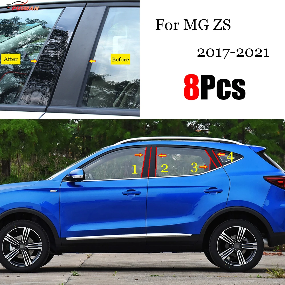 

New Arrival Hot 8PCS Polished Pillar Posts Fit For MG ZS 2018 2019 2020 2021 Window Trim Cover BC Column Sticke