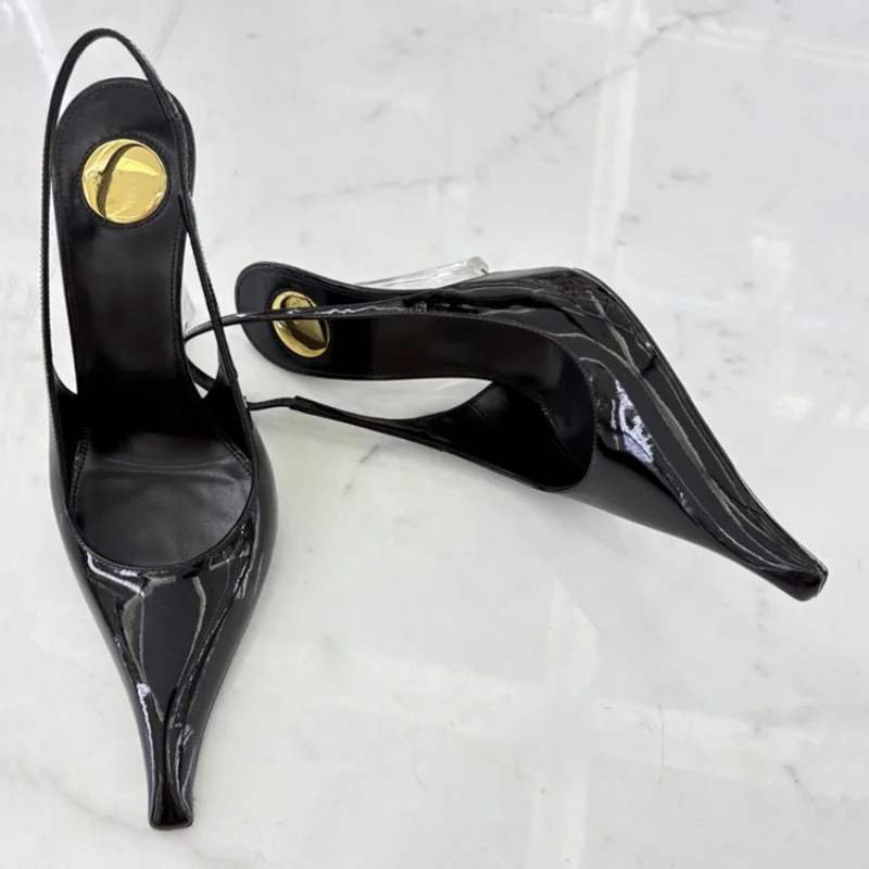 

Transparent Pvc Wedge High Heel Sandals 2025 New 10 Cm Sexy Pointed Toe Coffee Color Patent Leather Shallow Shoes for Women﻿