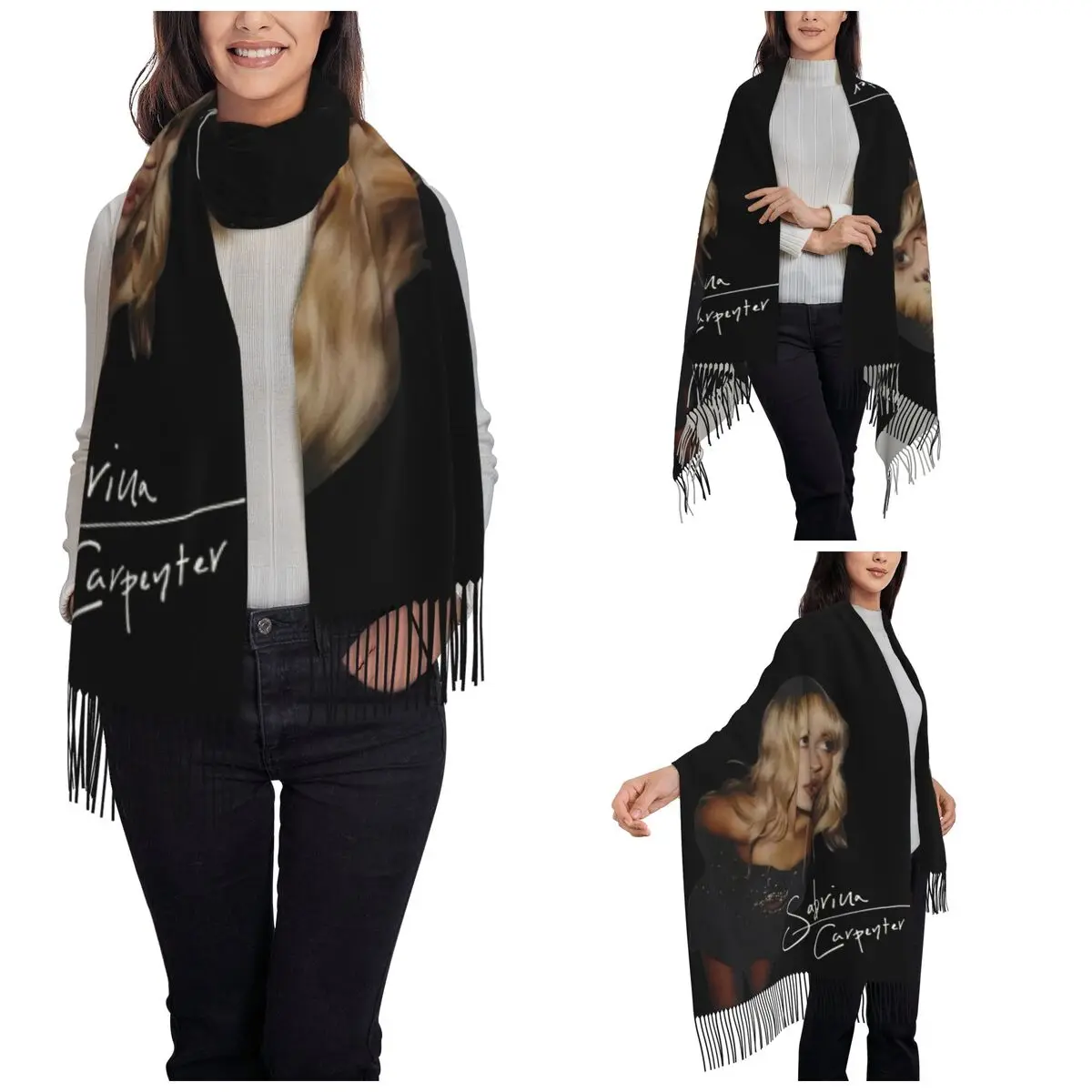 Women's Tassel Scarf Sabrina Carpenter Eras Tour 2024 Long Winter Fall Shawl and Wrap Espresso Album Gifts Pashmina Scarves