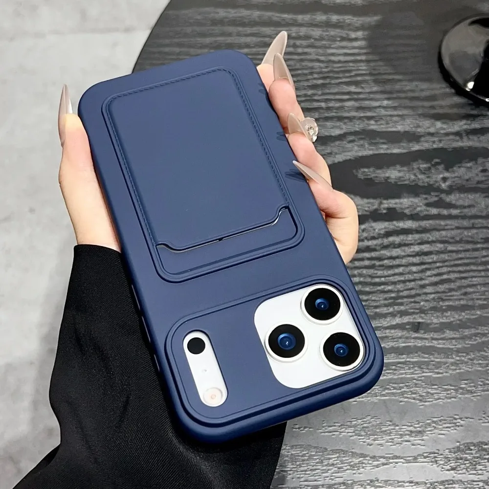 Card Clip Wallet Soft TPU Case For iPhone 17 Air 16 15 14 13 12 11 Pro Max X XR XS Max 8 7 Plus Silicone Shockproof Matte Cover