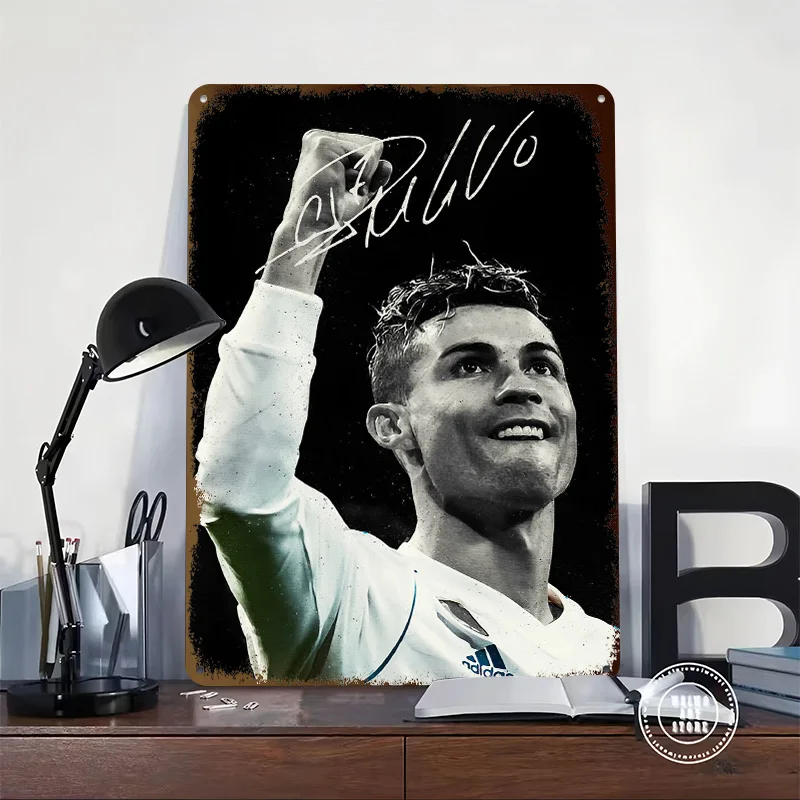 Cristiano Ronaldo Signature Personalized 3D Textured Metal Poster Wall Art Tinplate Sign for House Decor Room Man Cave Wand Deko