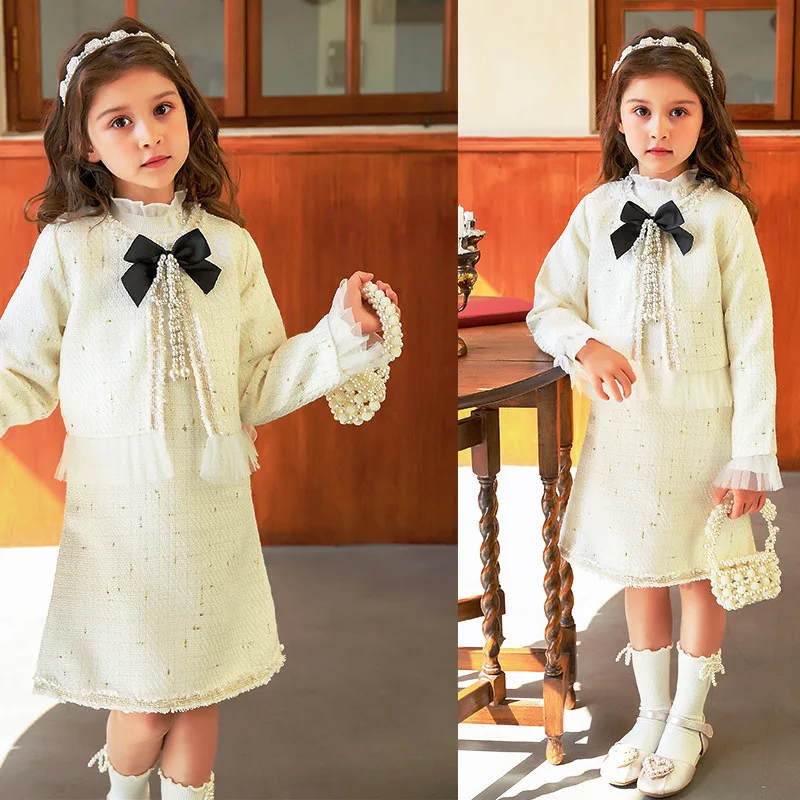 

Autumn New Style Girls' Fashionable Dress Set for Older Children, Host Outfit for Programs