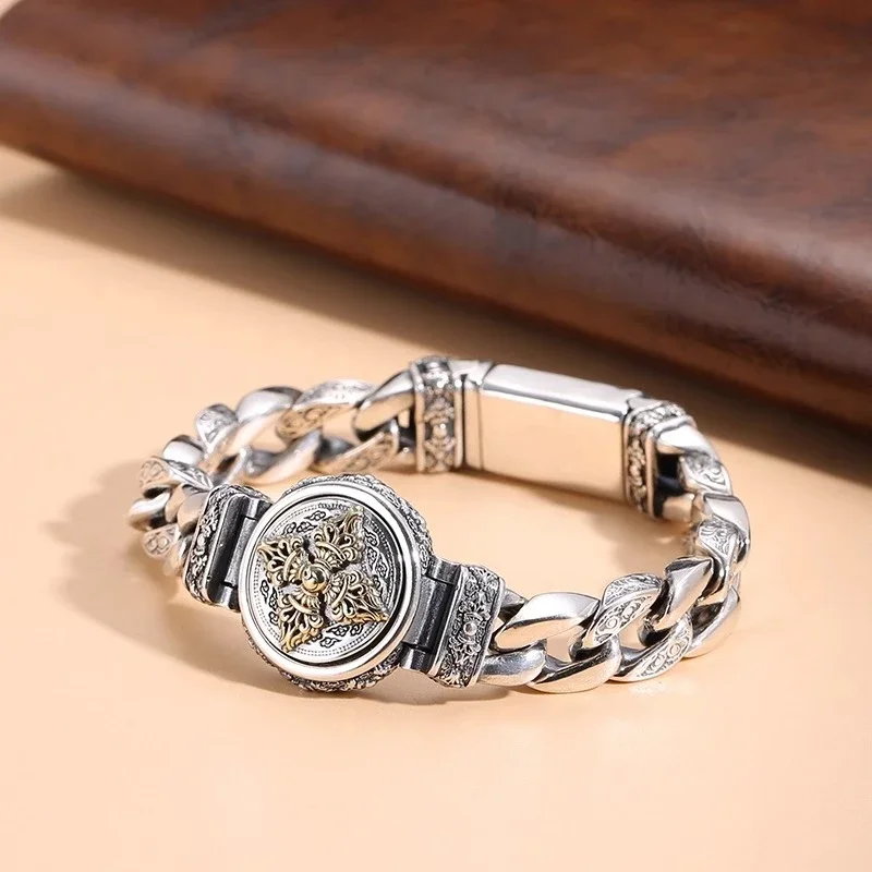 New Europe and America Men\'s and Women\'s Fashionable Rotating Retro Buckle Bracelet Vajra Cross Trend Hip-hop Jewelry