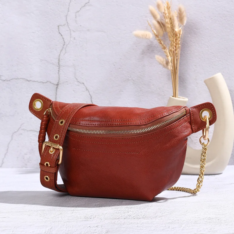 Women's Chest Bag Genuine Leather Vintage Crossbody Small Bag Women's Pocket All-Matching