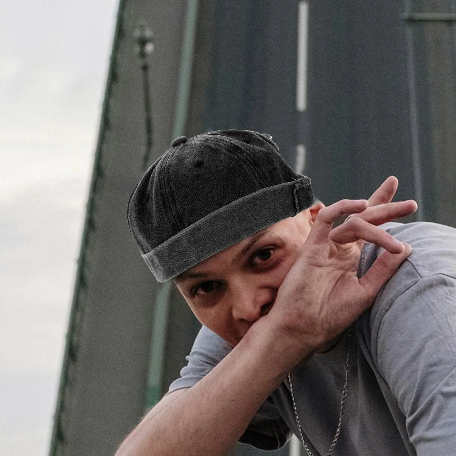 

1pcs Brimless Hat Men Vintage Washed Cotton Cap No Brim Beanie Sailor Style Breathable Cooling Hat For Outdoor Beach Fishing