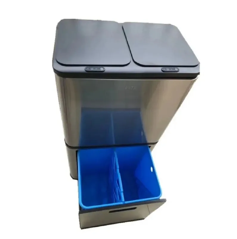 Two-layer Sorting Bins Double Sensor Trash Can Food Waste Cabinet Stainless Steel Sorting Bin