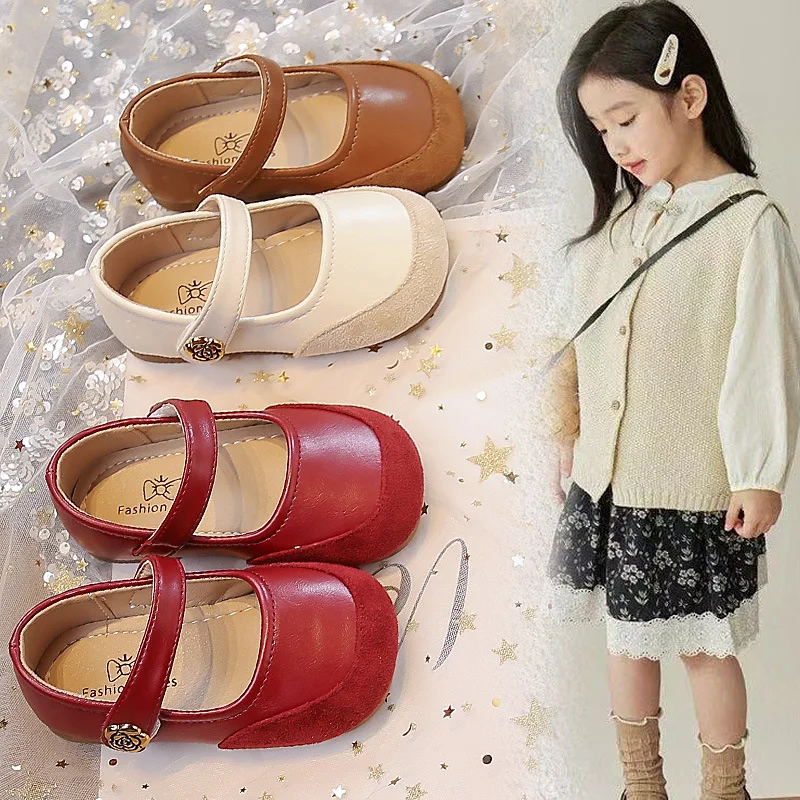 

Girls Rose Flower Small PU Leather Shoes Spring Autumn New Children's Performance Shoes Solid Color School Student Loafer