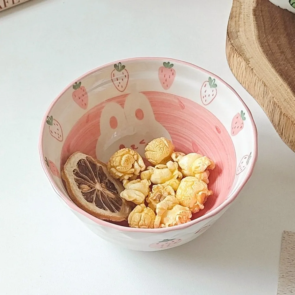 Girlish Style Cartoon Ceramic Bowl Under Glaze Color Anti Scalding Rice Bowl Large Capacity Non-slip Soup Bowl Dinnerware