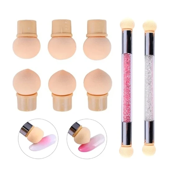 

10pcs Double-ended Shading Gradient Pen Dotting Brush Sponge Head Rhinestone Handle Nail Art Painting Art Brush Tool Nail