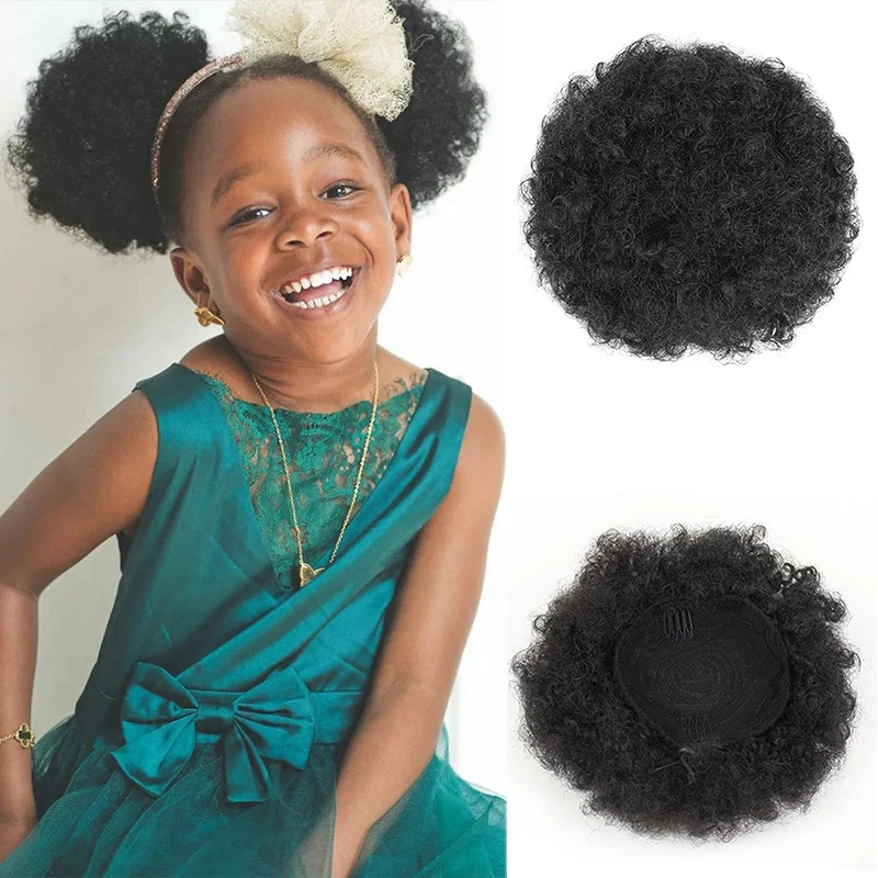 6Inch Afro Puff Drawstring Ponytail Synthetic Hair Accessories Kinky Curly Soft Fried Head Elastic Hair Rope Buns for Kids Woman