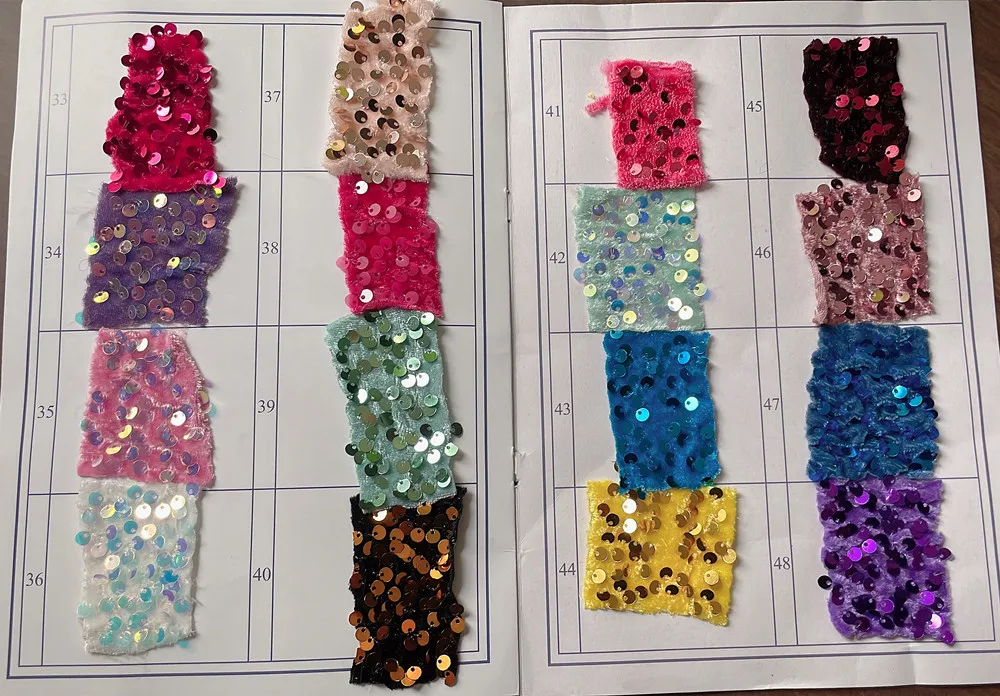 50 Farben können wählen, hochdichter Samt-Stretch-3D-Stoff, 5 mm Pailletten, Party-Glitzer-Kleiderstoff zum Nähen – Detail 4
