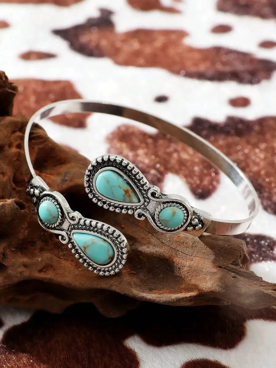 

Western Style Turquoise Stone Cuff Bangle Bracelet For Women