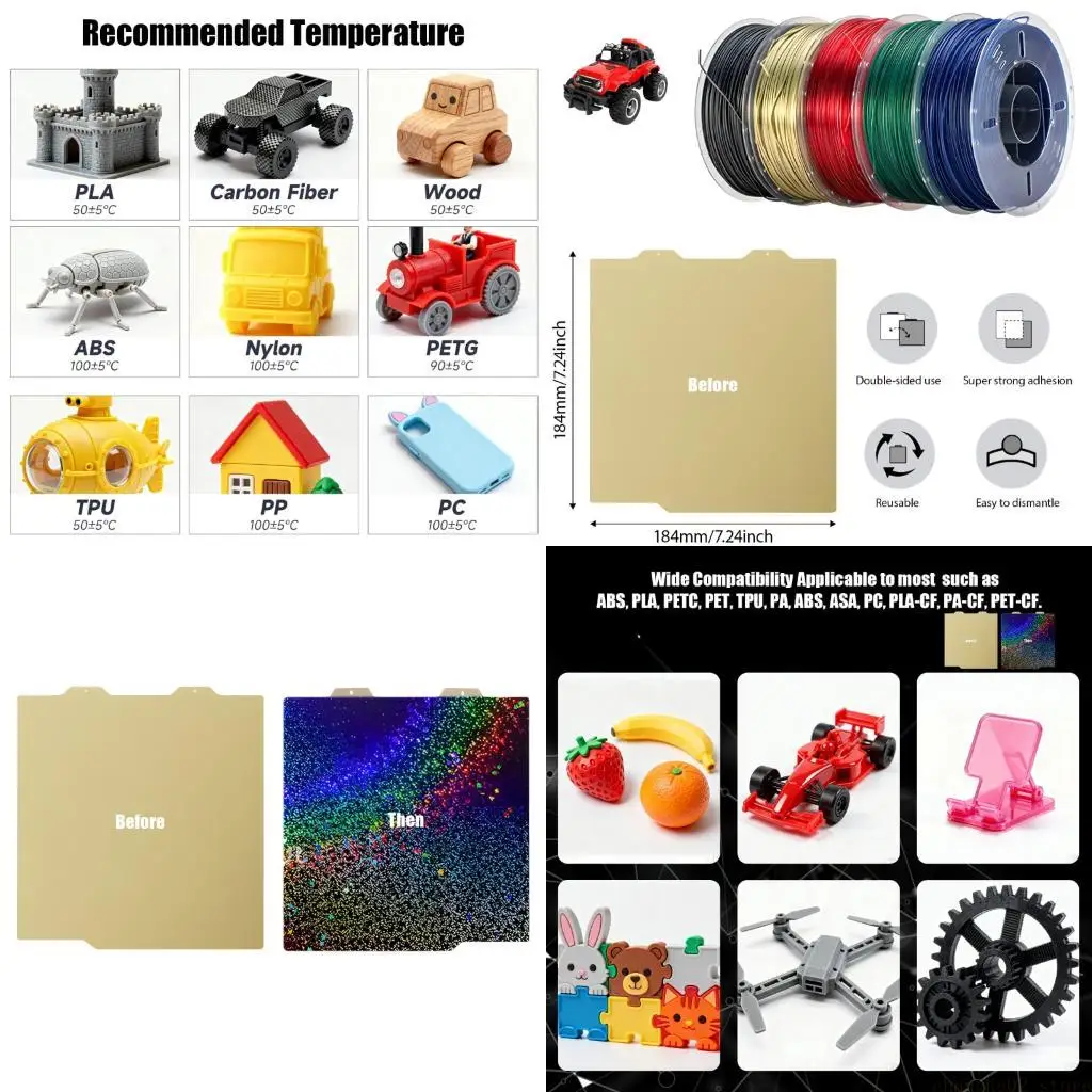 Removable PEI Printing Bed Sheet 184mm Sparkling Heaven Gold Coating Multiple Substance Agreement Rapid Refrigerating Structure