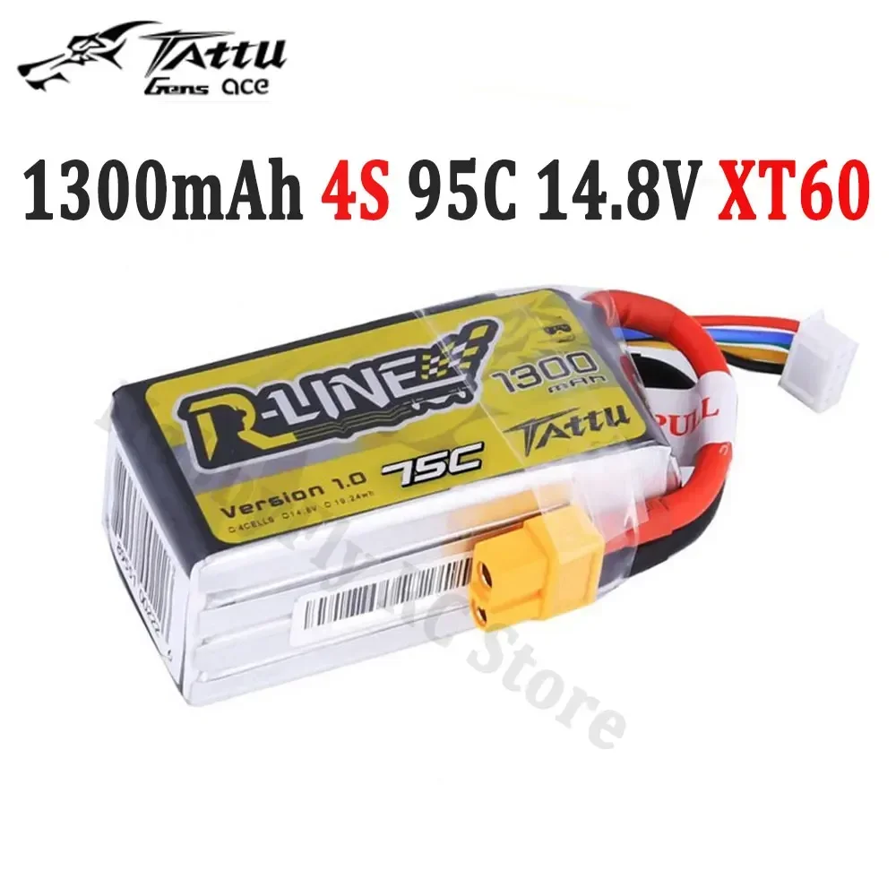 Tattu R-Line 1.0 LiPo 1300mAh 14.8V 18.5V 22.2V 95C 4S 5S 6S Lipo-batterij met XT60-stekker voor RC FPV Racing Drone Quadcopter