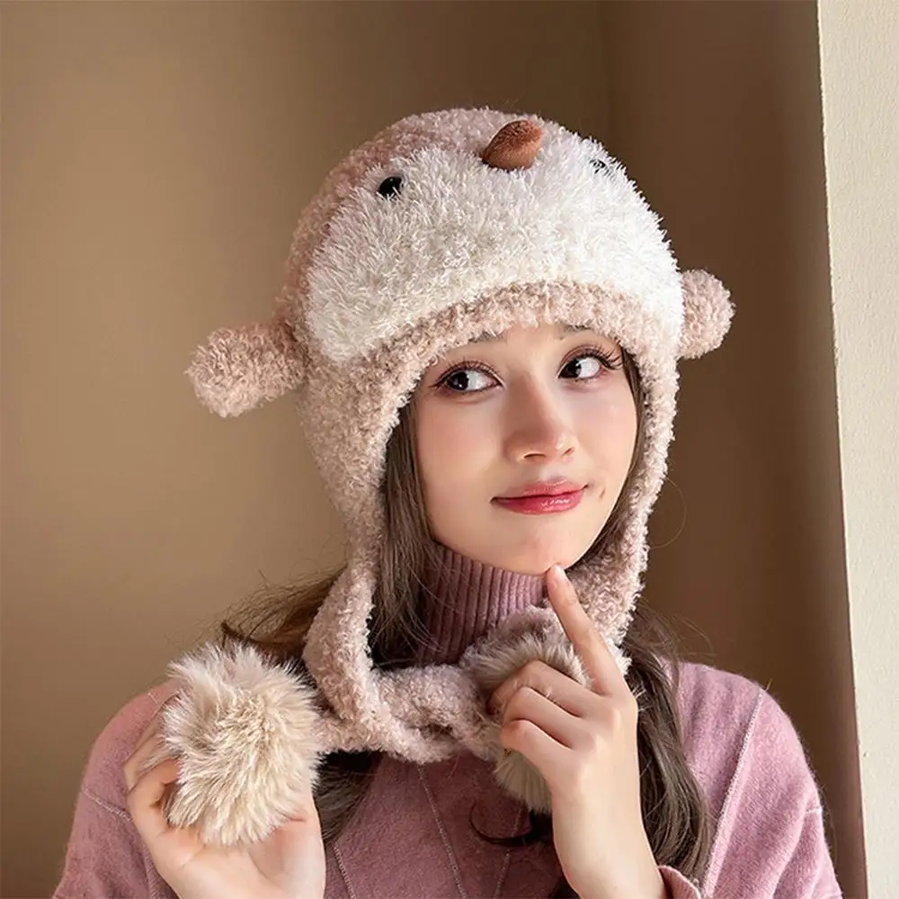 Czapka damska na zimę z motywem pingwina, chroniąca uszy, uniwersalna, ciepła, wkładana przez głowę, dzianinowa czapka beanie.