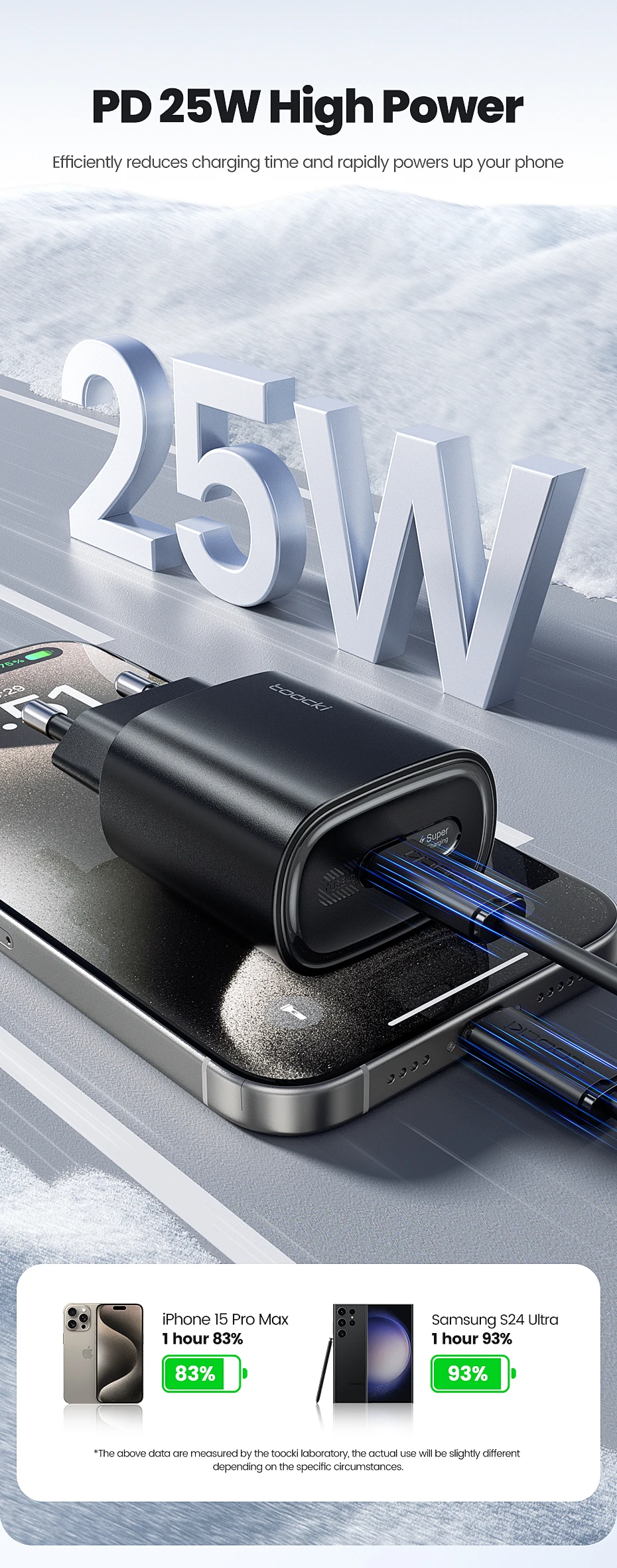 Toocki 25W USB-Ladegerät PD 3.0 PPS Schnellladung Mini USB Typ C Telefonladegerät für Samsung S23 S24 S25 iPhone 16 15 14 13 Pro Max – Detail 3