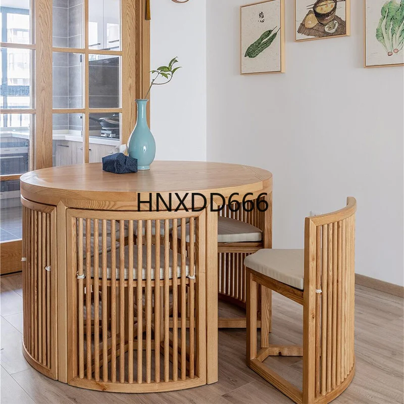 Modern minimalist ash wood round table and chair combination