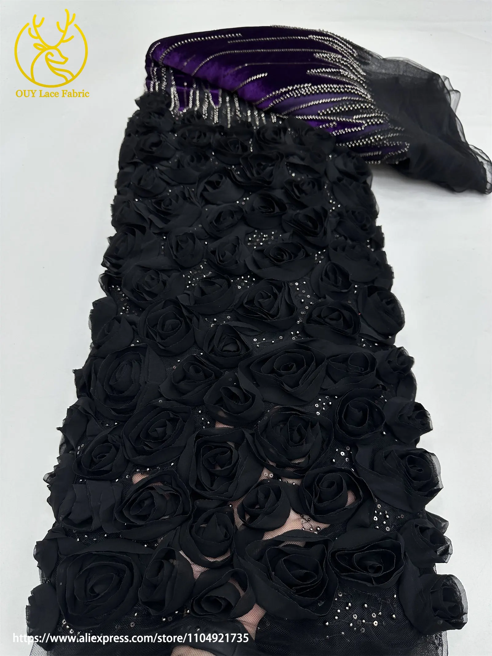 ثلاثية الأبعاد الأزهار الأفريقي صافي المخملية المطرزة مطرز أقمشة الدانتيل 2026 النيجيري مطرزة أقمشة الدانتيل مناسبة لفساتين الزفاف #5