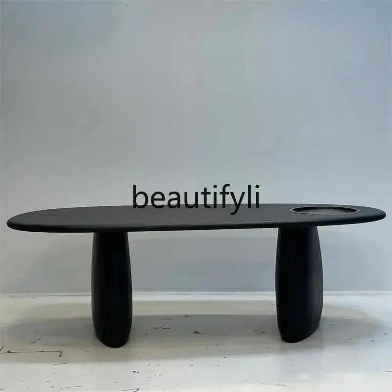 

FG28Medieval oval solid wood dining table Nordic retro minimalist wabi sabi log art ash wood dining table