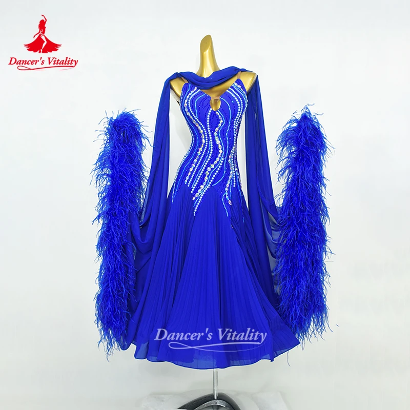 Standard Ballroom Feather Style Dancing Wear Adult&Teenagers Waltz Tango Wrapped Hips Perform Clothe Customize Dancer's Vitality