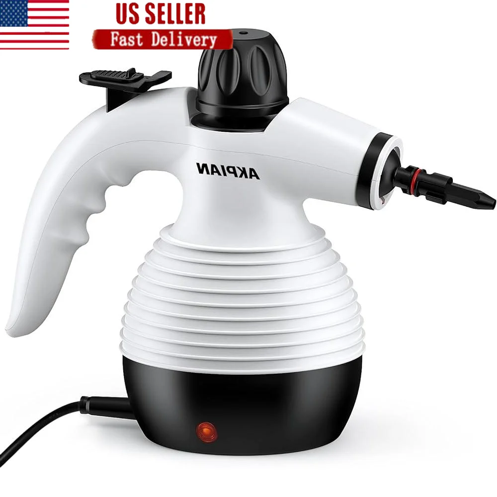 

Handheld Steam Cleaner Multipurpose Portable Steamer Chemical-Free Safety Lock 10 Accessory Kit Home Use Powerful High
