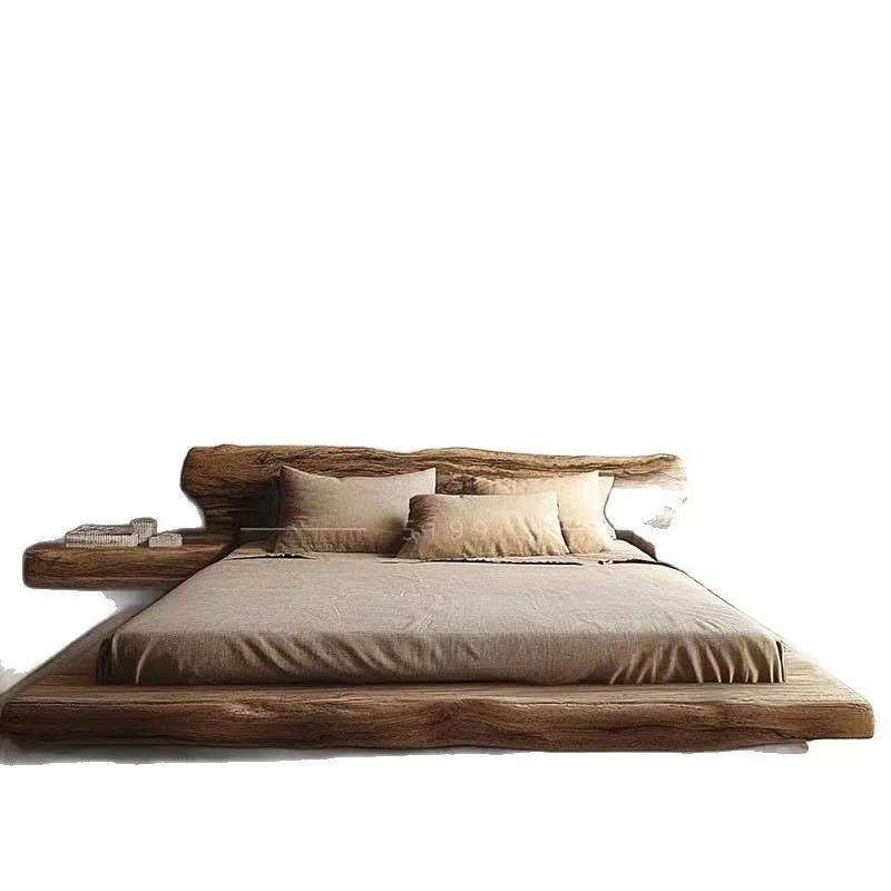 

Old Elm Wabi Wind King Bed Homestay Tatami Villa Home Bedroom Double Simple Floor