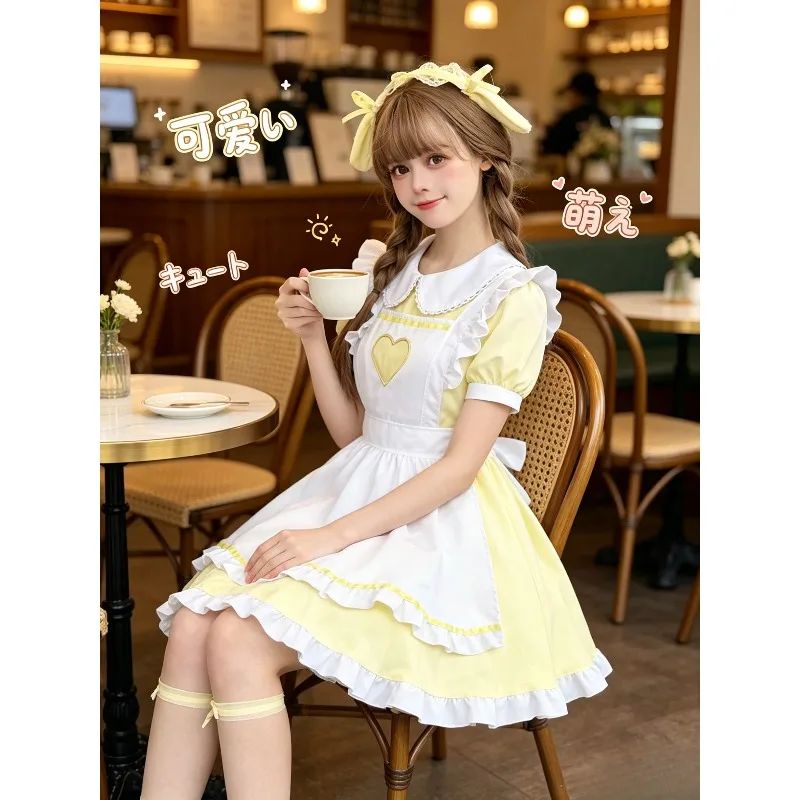 

Light Yellow Plus Size S-5XL Lolita Maid Dress Hollow Rabbit Heart Design Women Kawaii Cosplay Costume Lace Outfit for Party