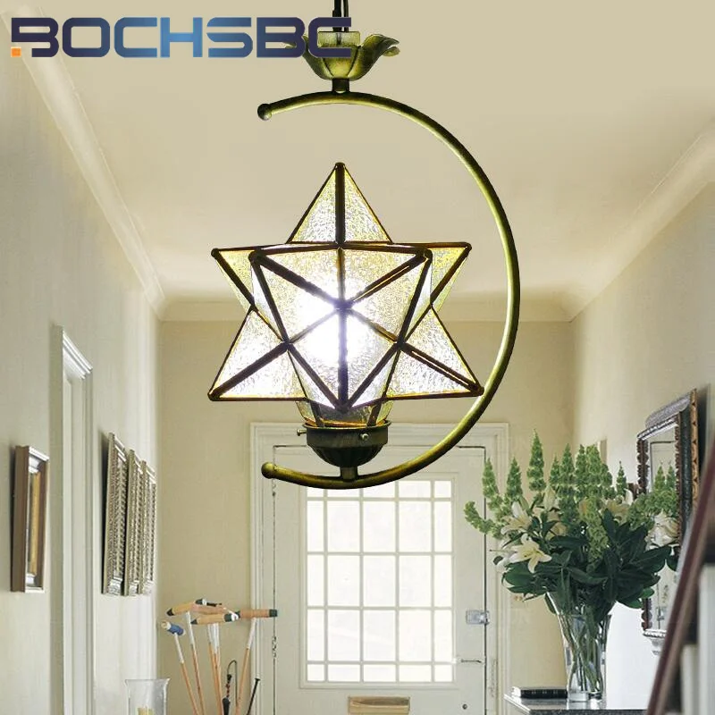 BOCHSBC Tiffany style stained glass modern simple star petal chandelier for dining room bedroom corridor Pendant lamp LED decor