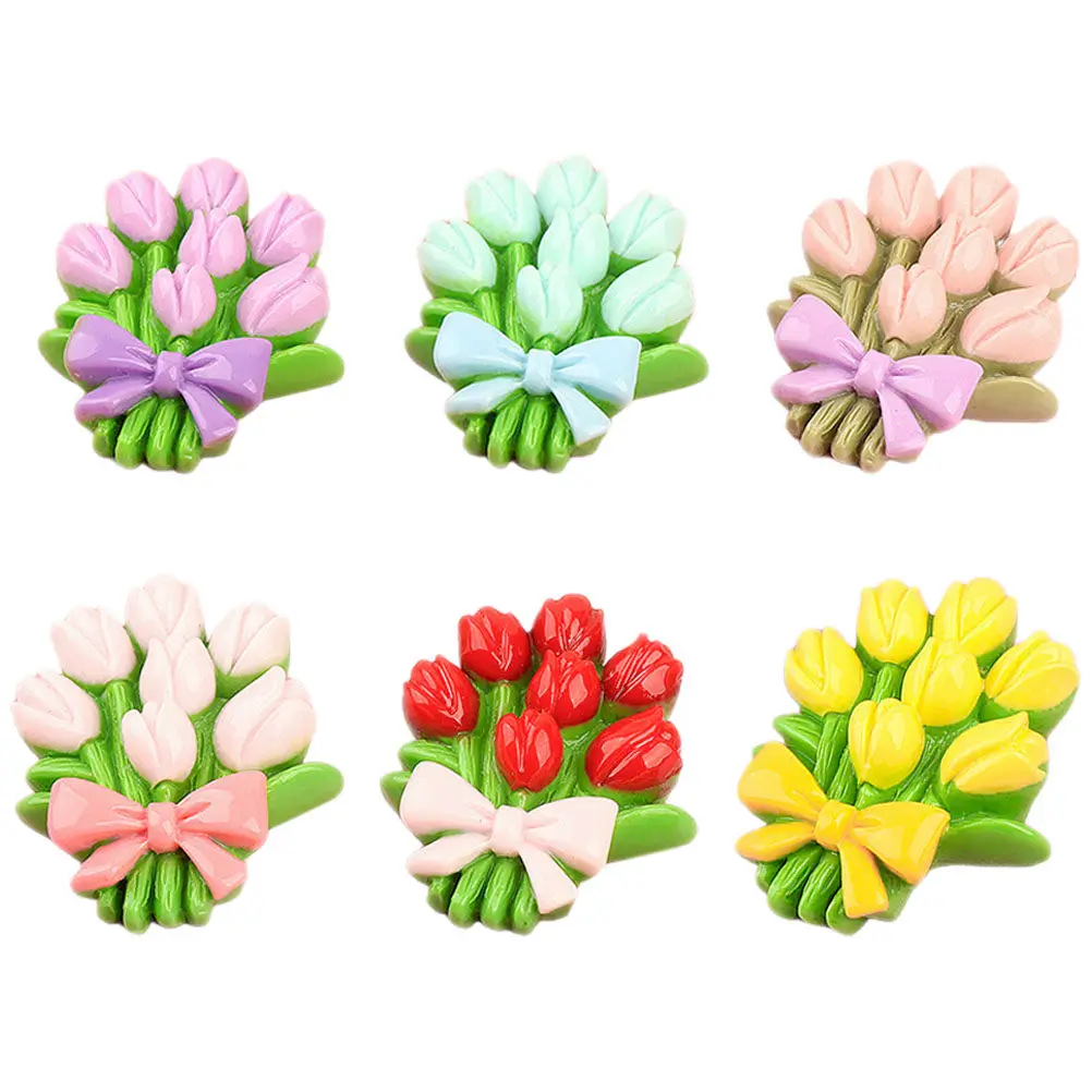 

6Pcs Resin Flower Bouquet Charms DIY Craft Supplies for Phone Case Decor Hairpin Charm Handmade Jewelry Making Accessories