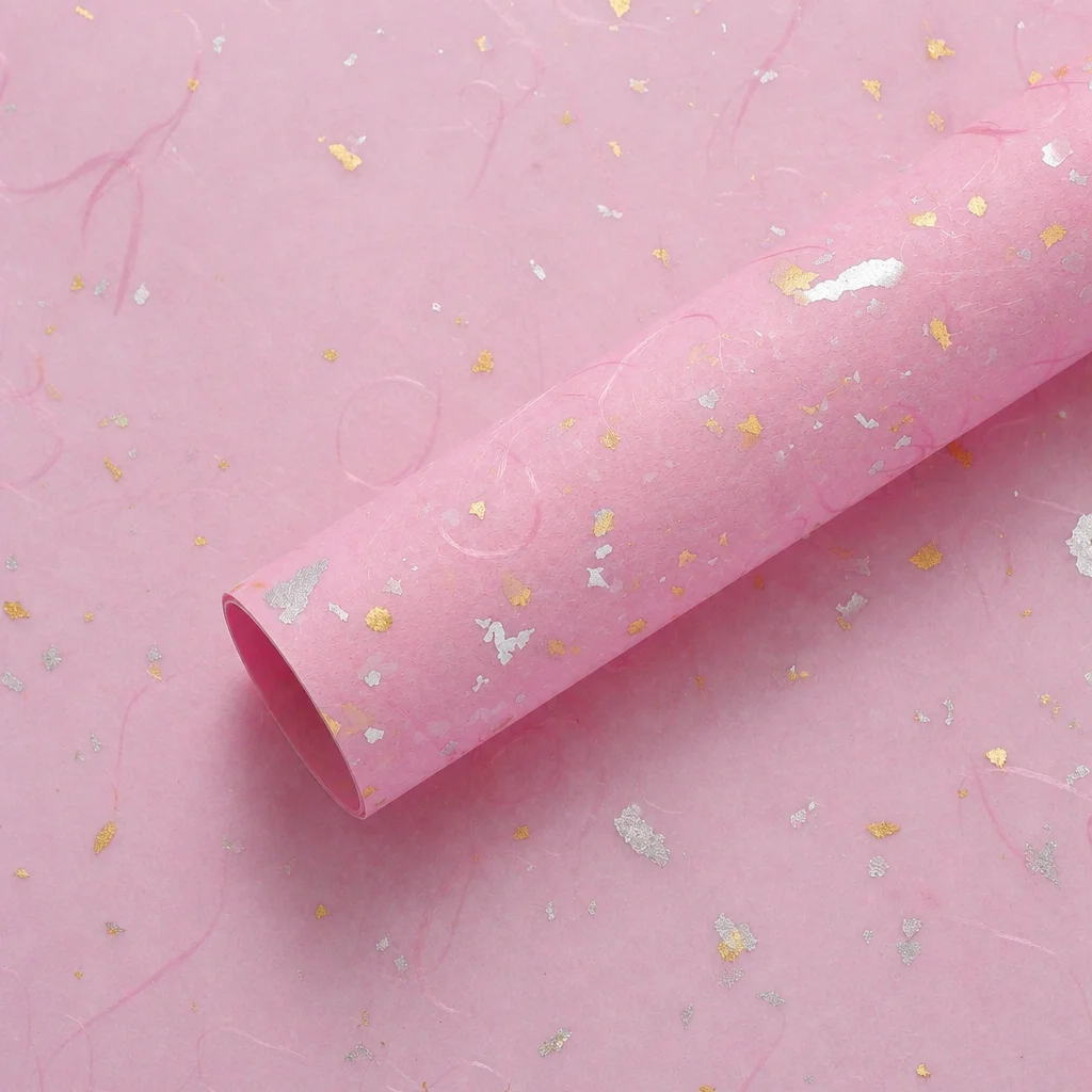 High-end pink glittery gold paper 5 sheets/pack, thickened waterproof film, non-transparent wrapping paper, gift wrapping paper