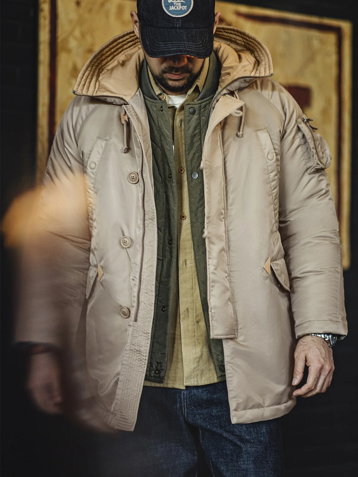 

Maden Workwear American N3B Pilot Jaet Thiened Long Coat Men's Autumn Winter Cotton Workwear Warm Long Sve Zipper