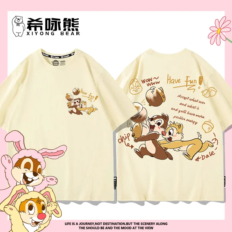 

Disney Chichititi squirrel couple couple cotton T-shirt male anime peripheral short sleeves loose all the fashion