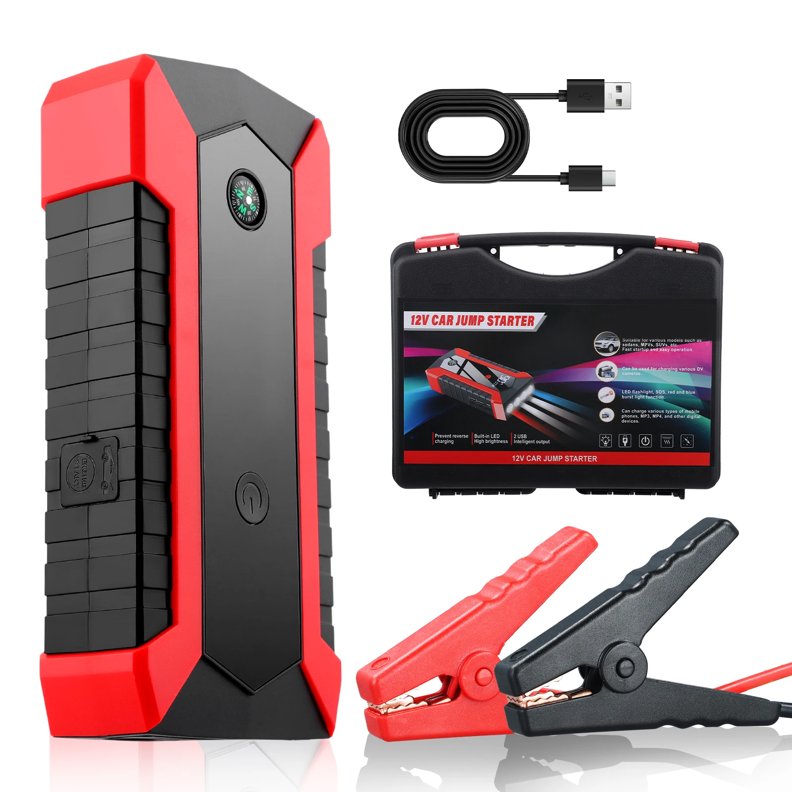 6000mAh Portable Car Jump start Peak 600A Power Bank charge 12V Auto start Equipment Oil Diesel Car Emergency Battery