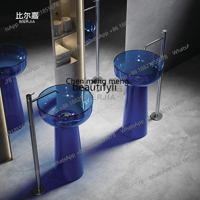 cc182l Transparent Resin Pedestal Basin Hotel Toilet B & B Color round Integrated Floor Wash Basin