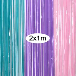 2X1m Mermaid Party Curtain Macaron Blue Purple Pink Tassel Curtain for Mermaid Birthday Baby Shower Party Backdrop Decor Supply