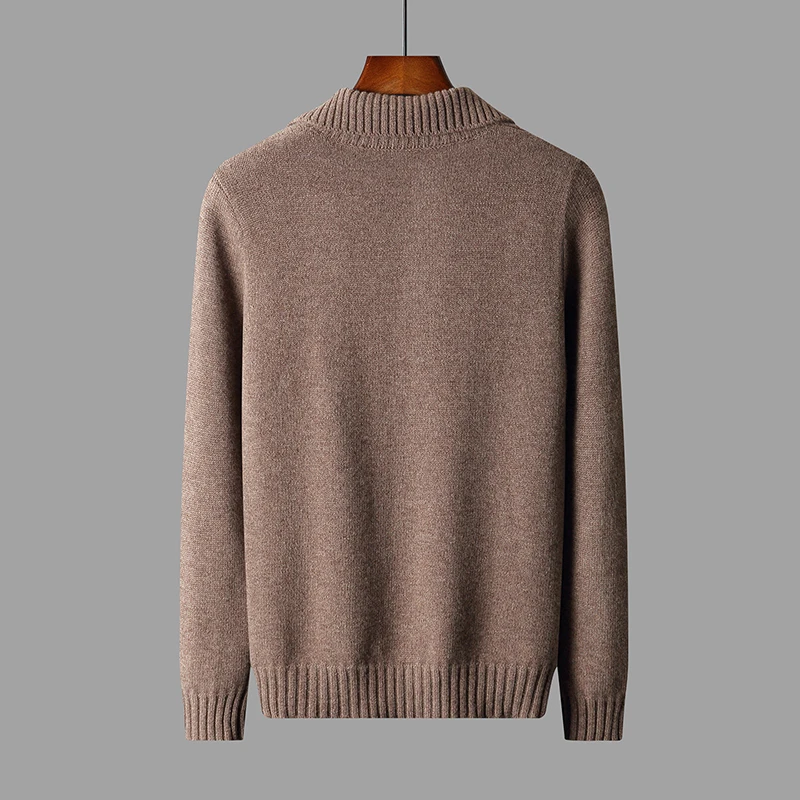 Thickened pure wool men's semi high collar zipper solid color sweater for autumn and winter middle-aged casual sweater 100% wool