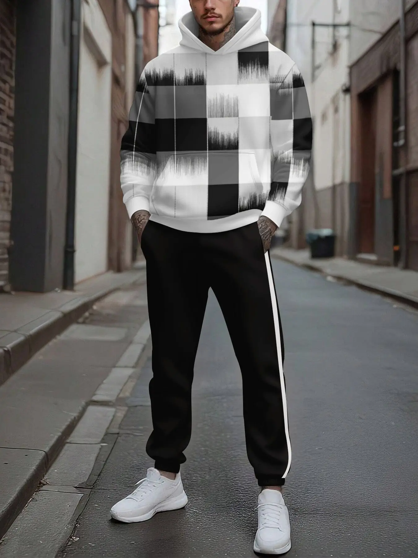 طقم مكون من قطعتين، طقم رياضي عصري للرجال من أوروبا وأمريكا بأكمام طويلة وسراويل طويلة