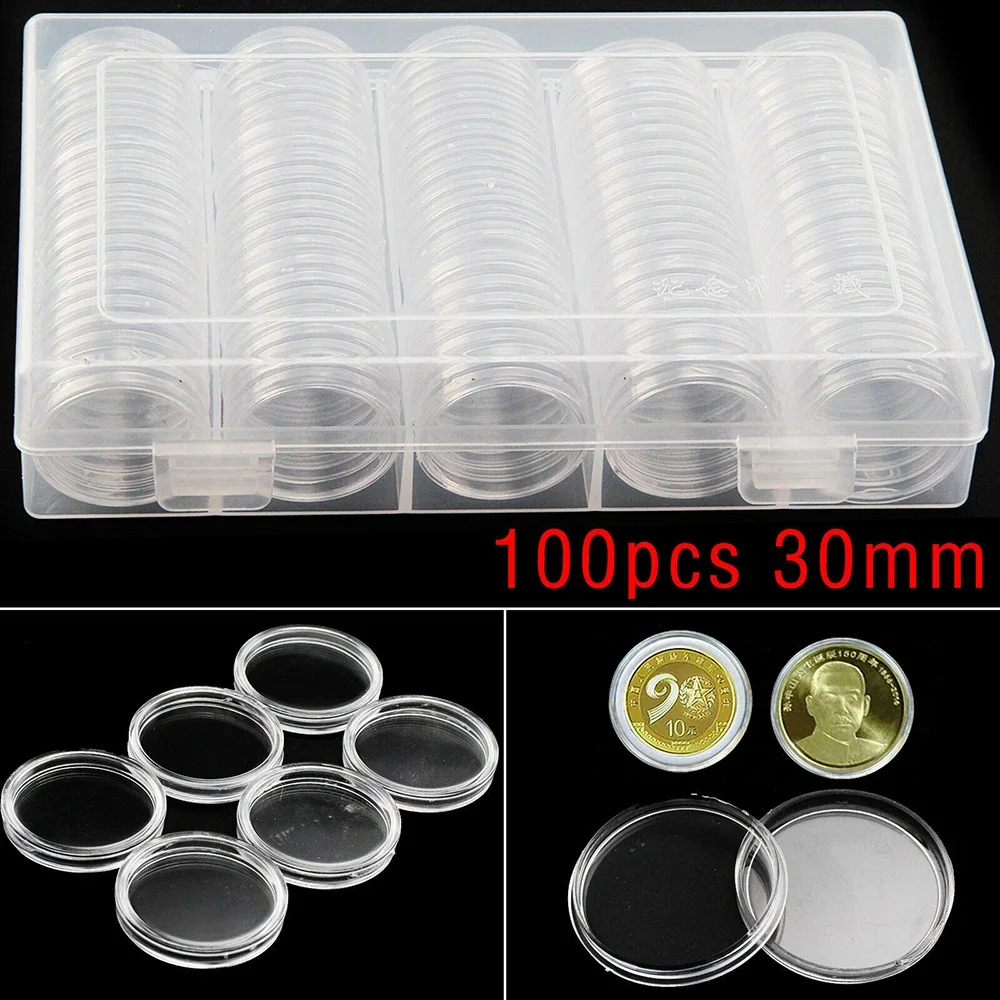 100pcs 32mm Clear Coin Storage Boxes Coin Collecting Box Case Coin Holders For Coins Storage Capsules Protection Boxes Container