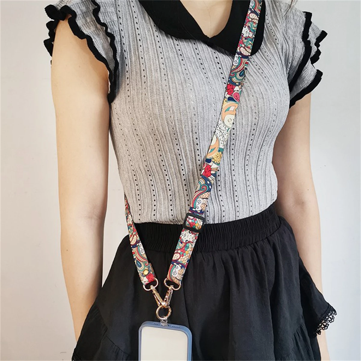 الهاتف المحمول كليب Antilost الرجعية نمط حزام Crossbody الأشرطة الطويلة تعديل طول معلقة العالمي الرقبة الحبل للهاتف #3