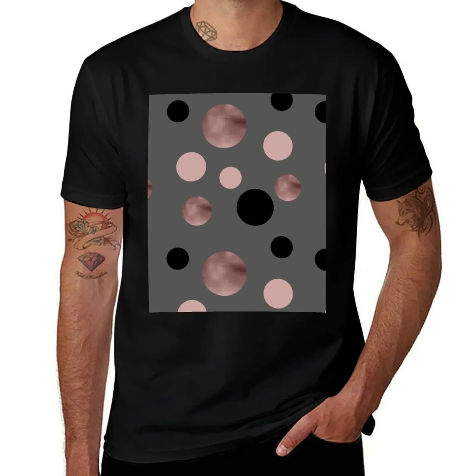 Elegant rose gold, black and pink dots T-Shirt oversized graphic tee cotton man t-shirts tees Short sleeve tee men