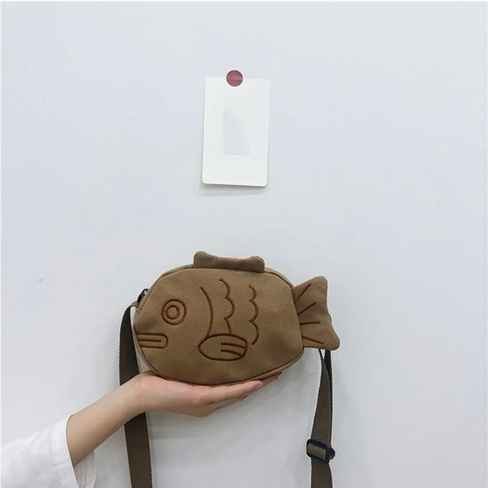 Japanese Style Taiyaki Crossbody Bag Messenger Bag Large Capacity Multifunctional Storage Bag Canvas Cartoon Shoulder Bag