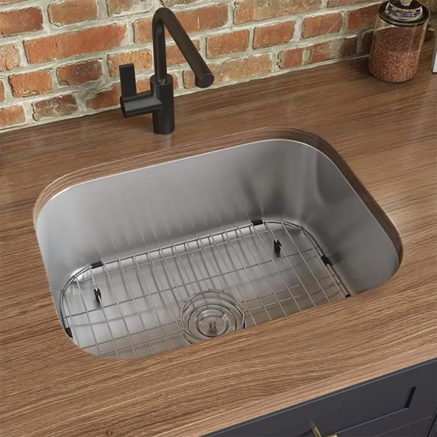 حوض مطبخ ذو وعاء واحد مقاس 23 بوصة مع استنزاف دائري لتجديد المطبخ الحديث - متين مقاس 18 من الفولاذ المقاوم للصدأ C