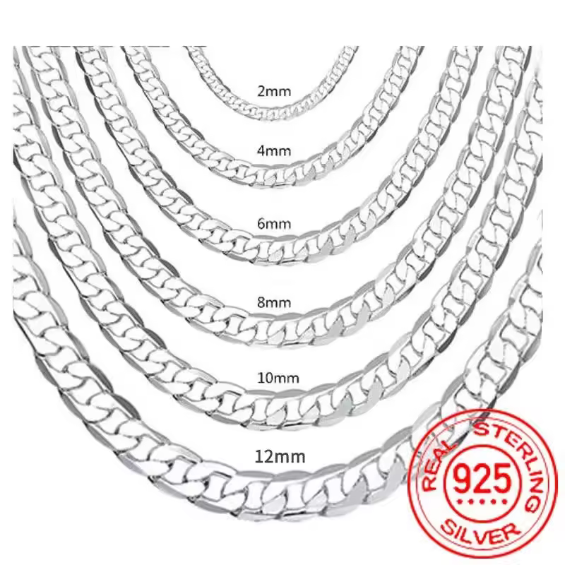 Men's 925 Sterling Silver Necklace 2/4/6/8/10/12MM 40-75cm Face Chain Necklace Lobster Clasp Men Women Engagement Jewelry Gifts - Image 5