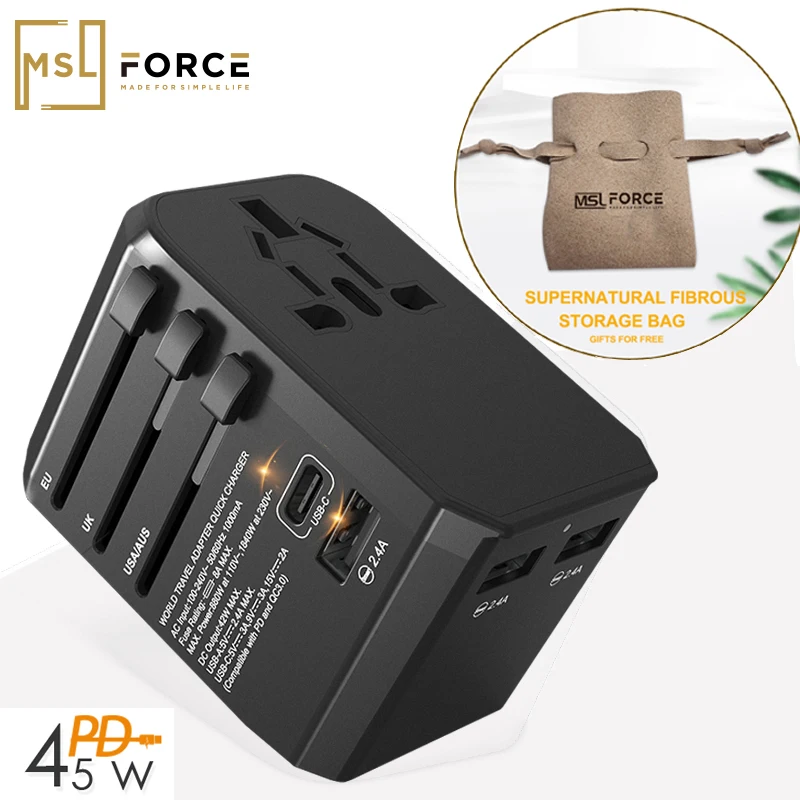 

universal travel plug adapter Pd 65w gan 45w fast charger eu to us USB multi type c plug for tablet ipad nintendo switch ps5 Psp